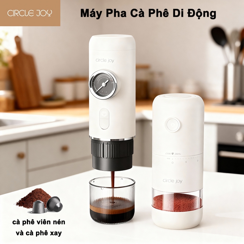 Circle Joy Máy Pha Cà Phê Mini Cầm Tay 20 Bar - Dùng Viên Nén & Bột Cà Phê Chống Nước IPX5