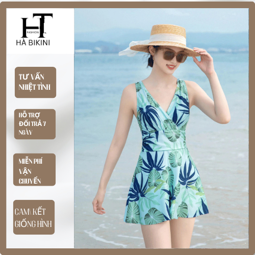 [có SIZE M L XL] Đồ bơi nữ bikini liền thân họa tiết, váy xòe hách dáng che khuyết điểm  bikini kín đáo HÀ Bikini 1021 | BigBuy360 - bigbuy360.vn