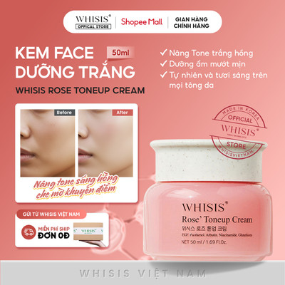 Kem Lười Nâng Tông, Dưỡng Sáng, Làm Đều Màu Da Từ Tinh Chất Hoa Hồng Whisis Rose Toneup Cream 50ml - Sáng Hồng Căng Bóng