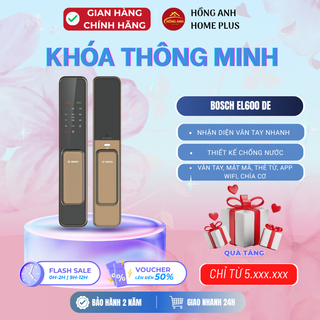Khóa cửa vân tay thông minh Bosch EL600 DE, màu gold, app wifi, lắp cho cửa gỗ cửa nhôm cửa sắt
