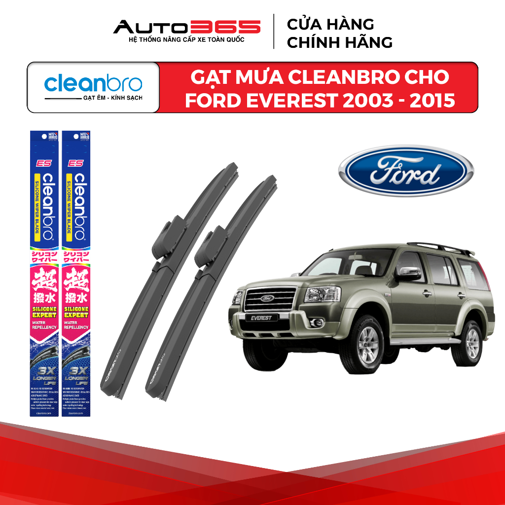 Gạt mưa Cleanbro cho xe ô tô Ford Everest lưỡi silicon phủ nano - Auto365 Store