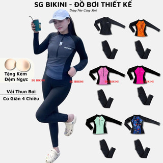  Đồ bơi nữ chống nắng Bikini SG áo bơi dây kéo kết hợp quần bơi dài chân lưng cao ôm body tôn dáng 
