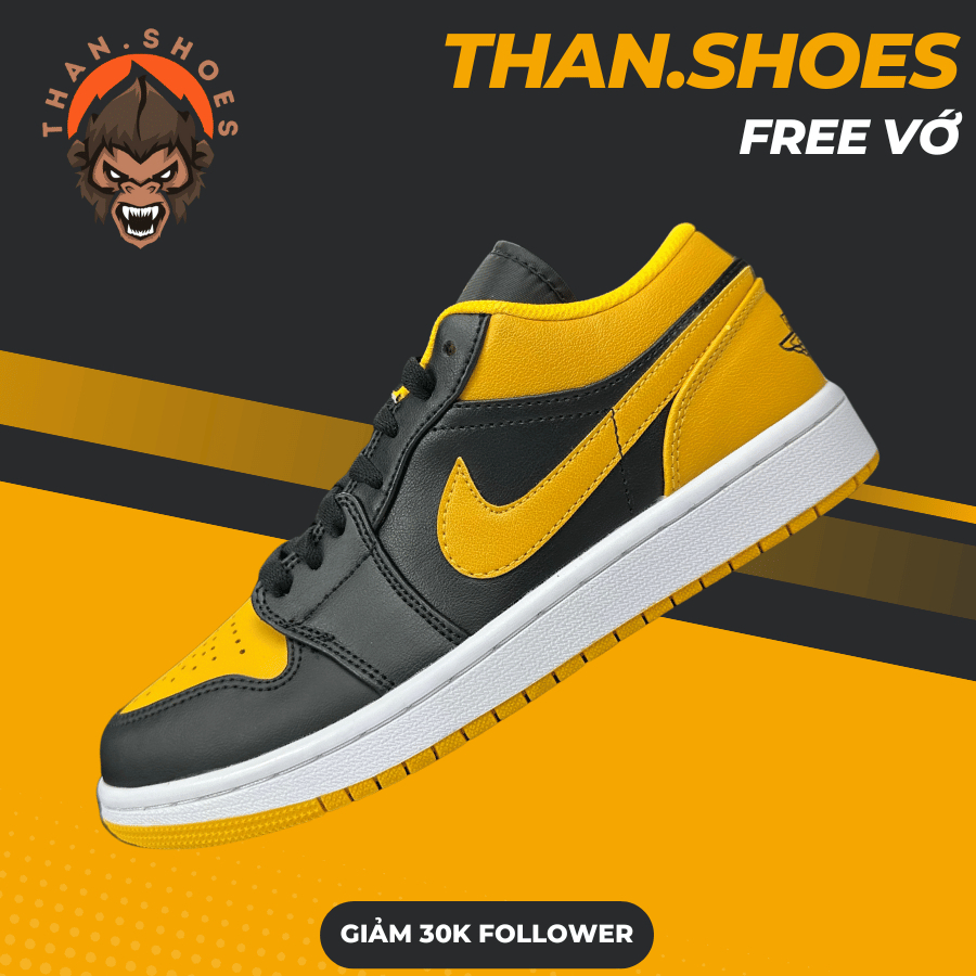 Giày Sneaker JD1 Low Yellow Ochre, JD1 Cổ Thấp Đen Vàng - Than.Shoes