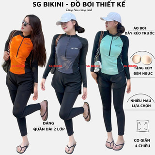  Đồ bơi tay dài nữ dây kéo kết hợp quần dài 2 layer Bikini SG chống nắng chống tia UV bảo vệ cơ thể 