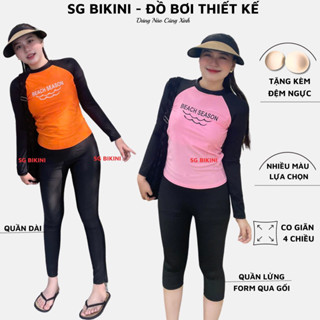  Đồ bơi nữ quần dài đồ bơi quần lửng kết hợp áo tay dài in hình sóng biển Bikini SG And Sport đẹp 