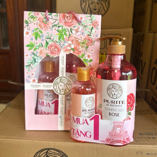   TẶNG TÚI GIẤY  Bộ Sữa Tắm Purite Hoa Hồng 850ml + Hoa Anh Đào 250ml 