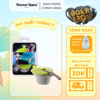 Bát ăn dặm có nắp kèm thìa Tommee Tippee từ 4 tháng - Cool and Mash - Xám