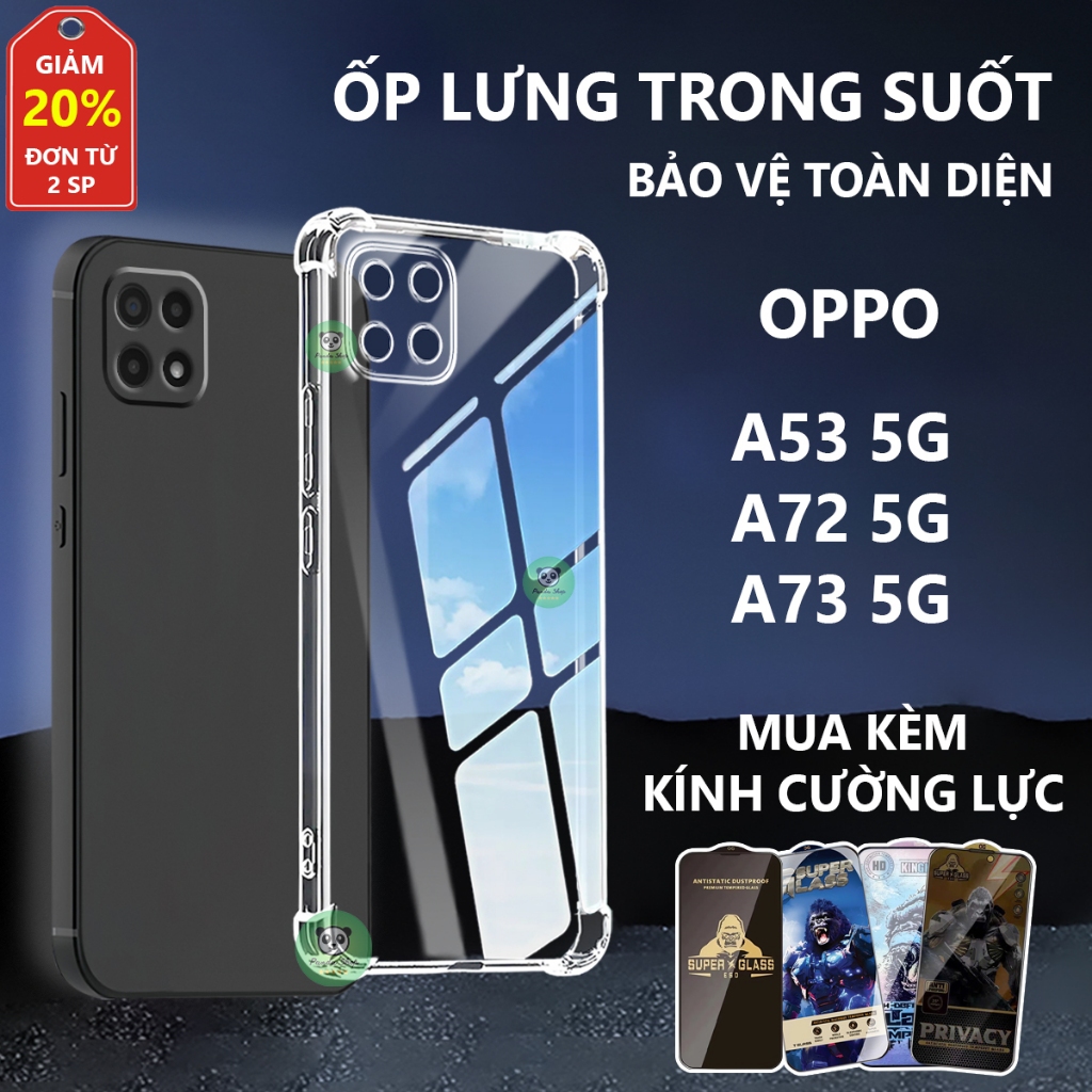 Ốp lưng trong suốt OPPO A72 5G / A73 5G / A53 5G chống trơn trượt, bảo vệ chân sạc-Panda