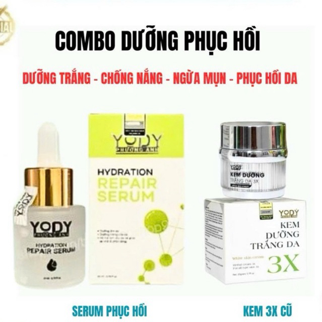 COMBO PHỤC HỒI TRẮNG DA 3X YODY PHƯƠNG ANH (Kem 3X + serum phục hồi Phương Anh)