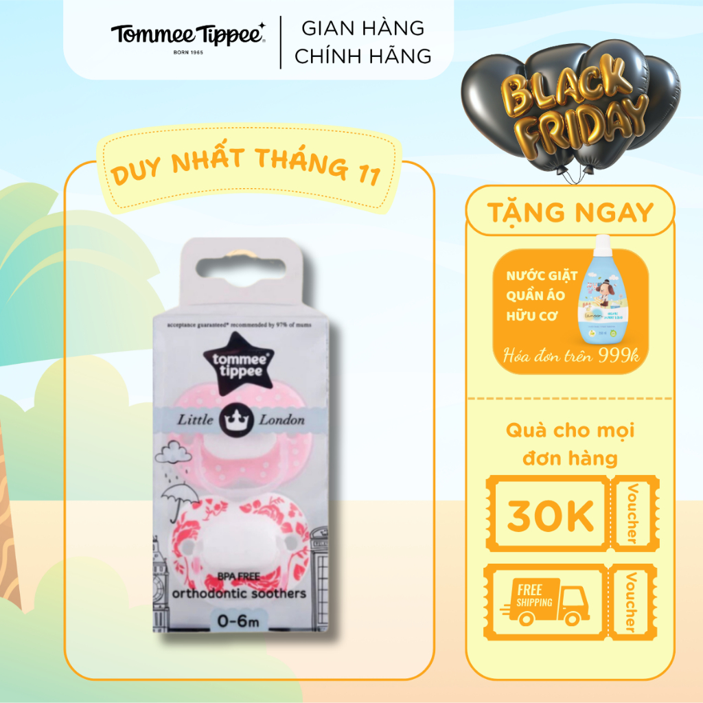 Ty ngậm cho bé Tommee Tippee Little London 0-6 tháng (vỉ 2 cái) - Hồng/Đỏ