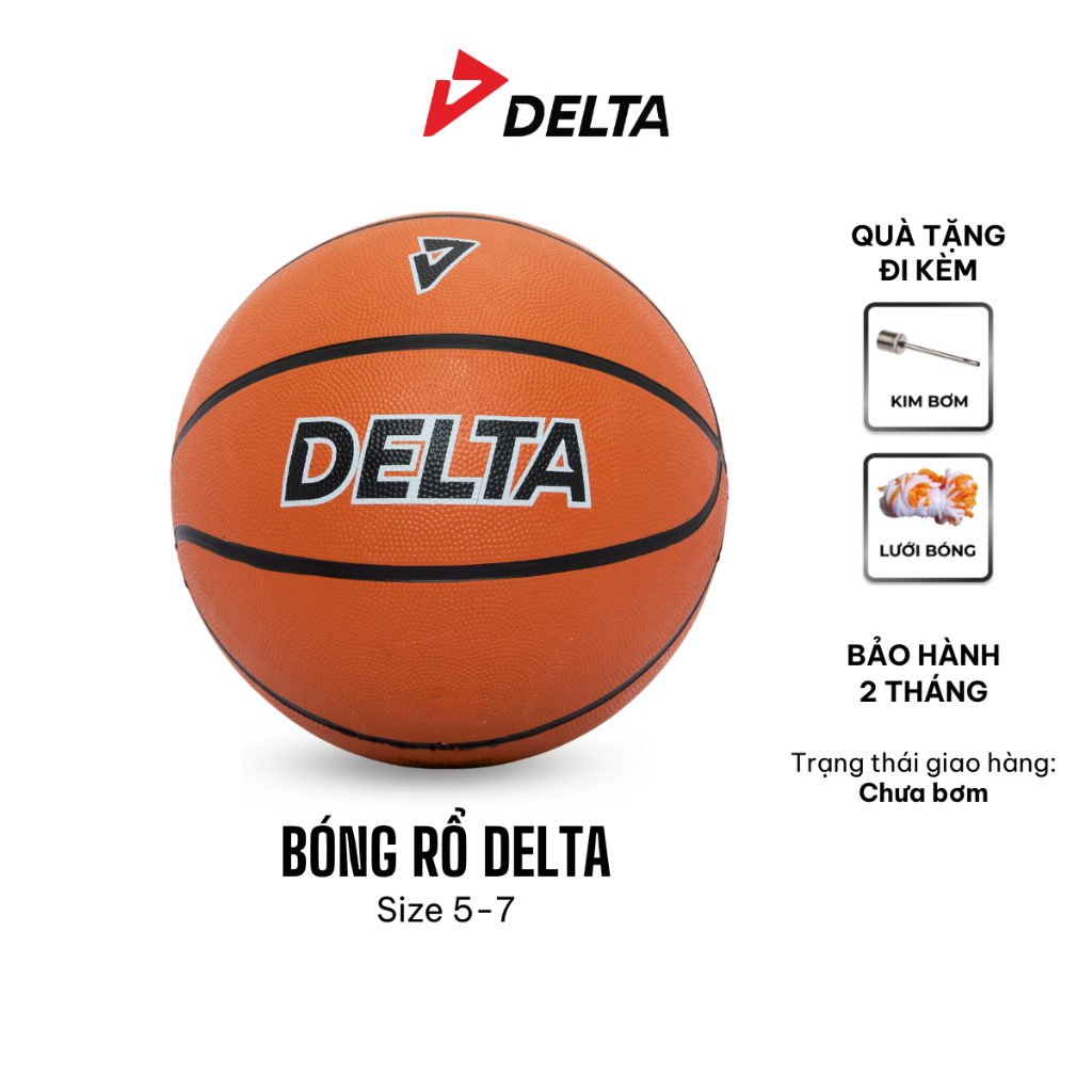 Bóng Rổ DELTA Size 5,6,7 Cao Su Màu Cam Chơi Sân Trong Nhà, Ngoài Trời Cho Bé Từ 5 Tuổi DELTABR01