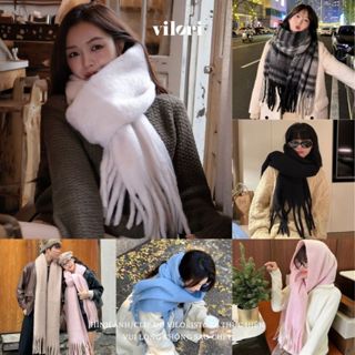 Khăn quàng cổ nữ nam len bông xù bông ép bản to dài dày ấm khăn choàng cổ len phong cách hàn quốc khăn vilori store