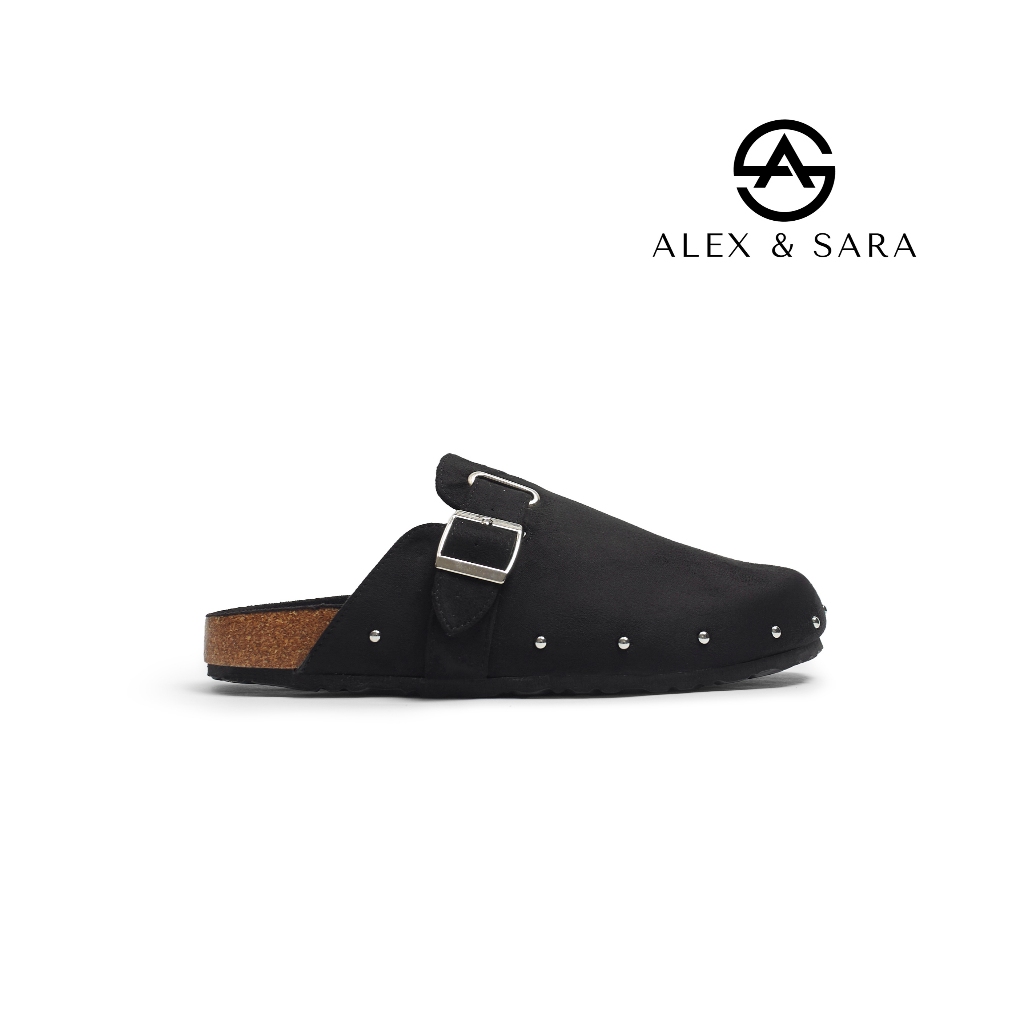 LT135 - Dép clog da lộn nữ Alex & Sara quai khóa bản lớn đế cork phong cách hàn