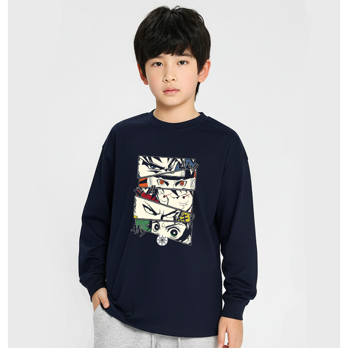 Áo thun cotton dài tay DT24 size 110-170 cho bé trai in hình Manga Sueisha One Piece Naruto