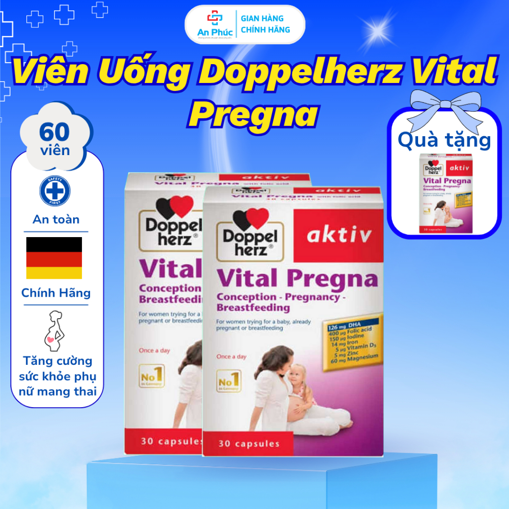 ( Mua 2 tặng 1 ) Vital Pregna - Vitamin Tổng Hợp Cho Bà Bầu, DHA Bầu, Acid Folic, Sắt, Doppelherz