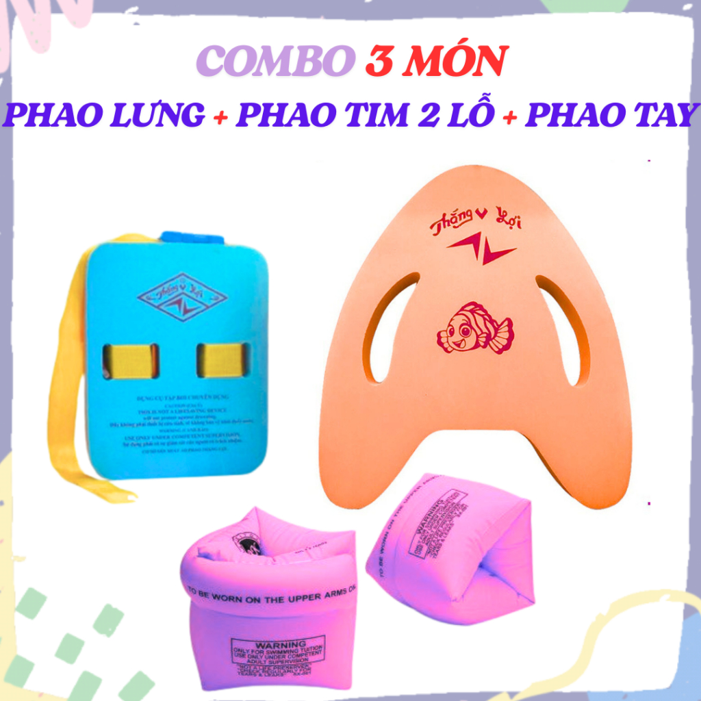Combo tiết kiệm cho bé (phao tay 1 cặp + phao lưng + phao tim)