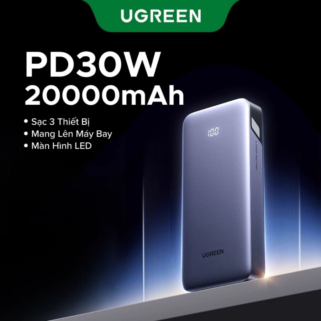 Sạc UGREEN 20000mAh 30W PB532 hỗ trợ sạc nhanh PD 3.0 PPS