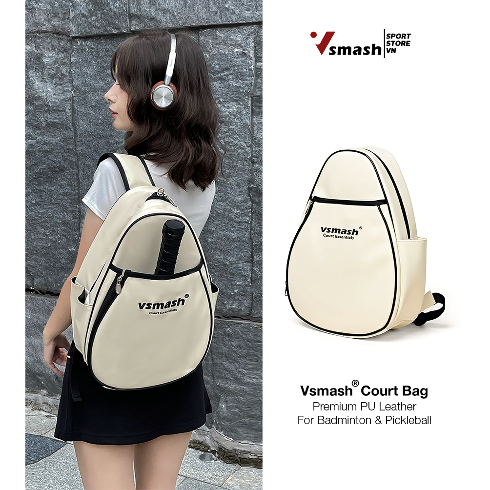 Balo đeo chéo đựng vợt Pickleball Cầu lông Vsmash Sportswear, Chất liệu da PU Cao Cấp Chống Nhăn Chố