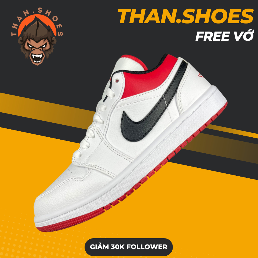 Giày Sneaker JD1 Low White Univeristy Red, JD1 Cổ Thấp Trắng Đỏ Móc Đen - Than.Shoes
