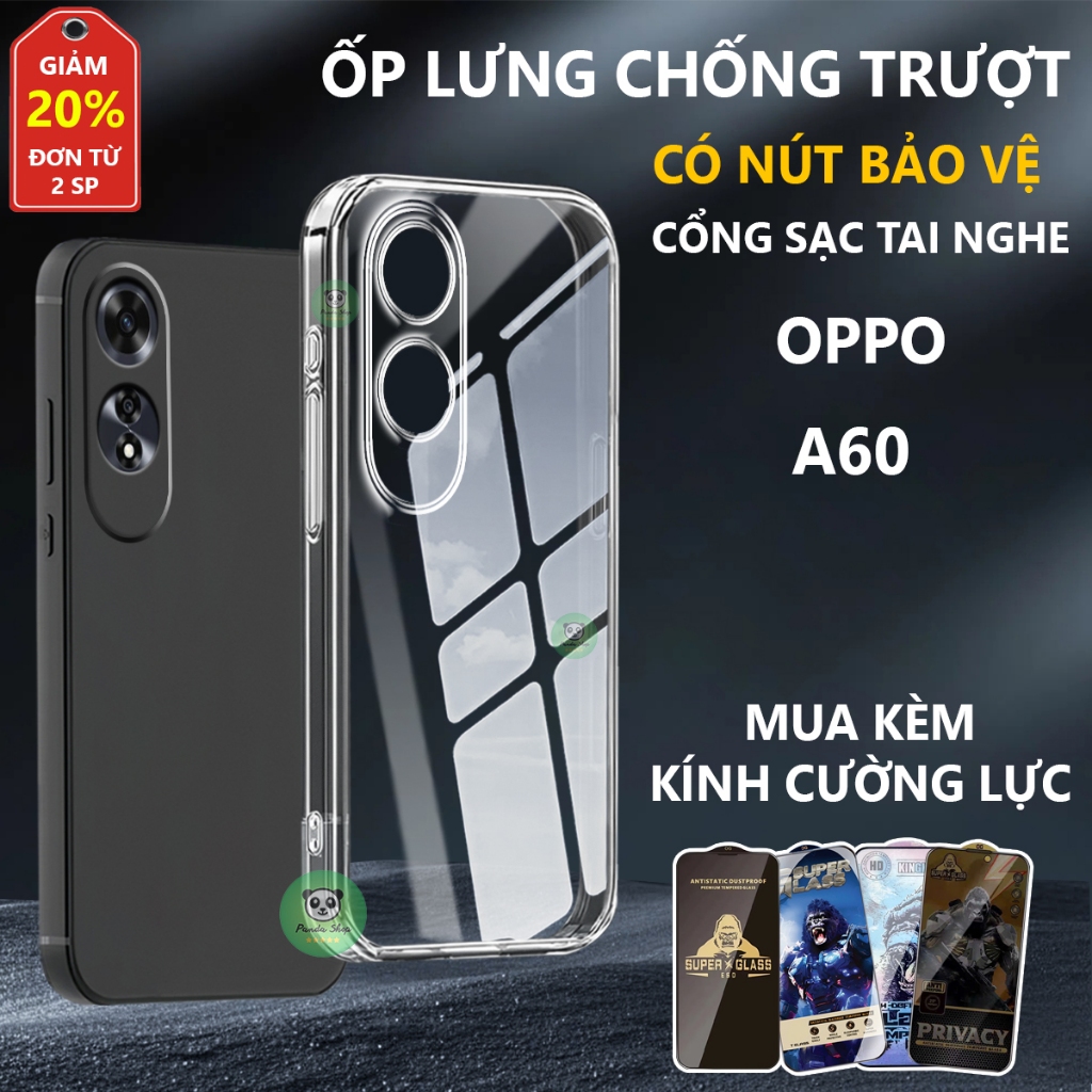 Ốp lưng trong suốt OPPO A60 chống trơn trượt, bảo vệ chân sạc-Panda