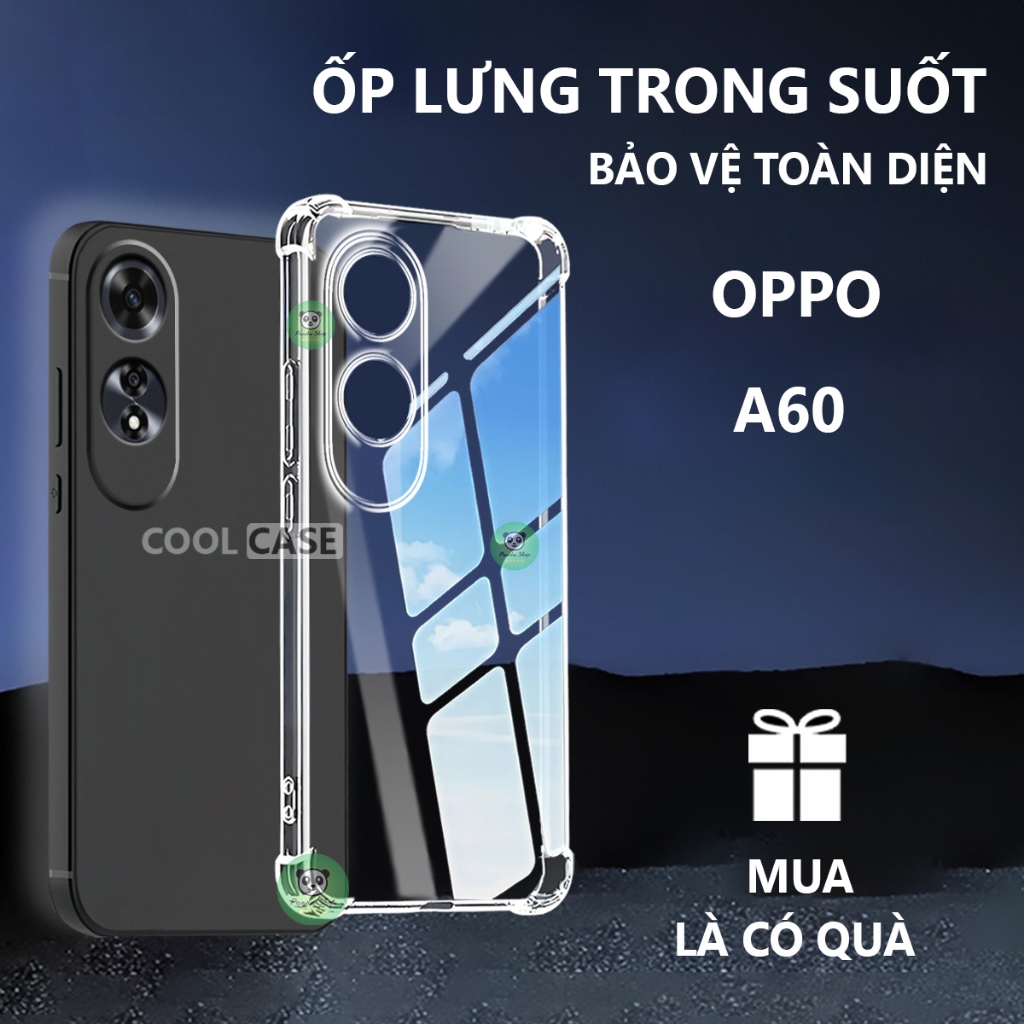 Ốp lưng chống sốc OPPO A60 trong suốt, silicon, bảo vệ camera-Cool Case