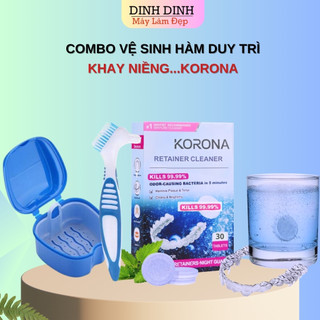 Combo Viên sủi vệ sinh hàm duy trì và khay niềng răng KORONA, làm sạch máng trong suốt, hàm giả