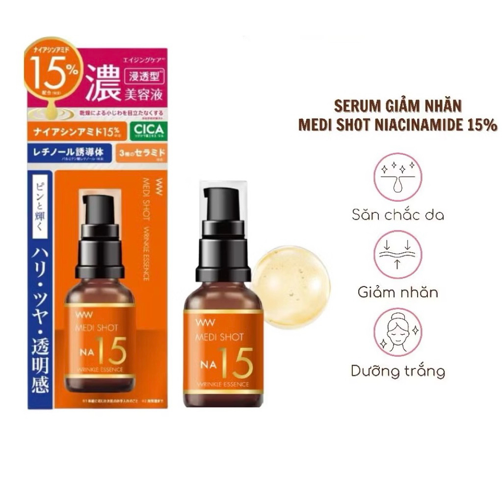 Tinh Chất Niacinamide 15% Giảm Nhăn Chuyên Sâu Meishoku Medi Shot Na15 30ml - Hàng Nhật nội địa