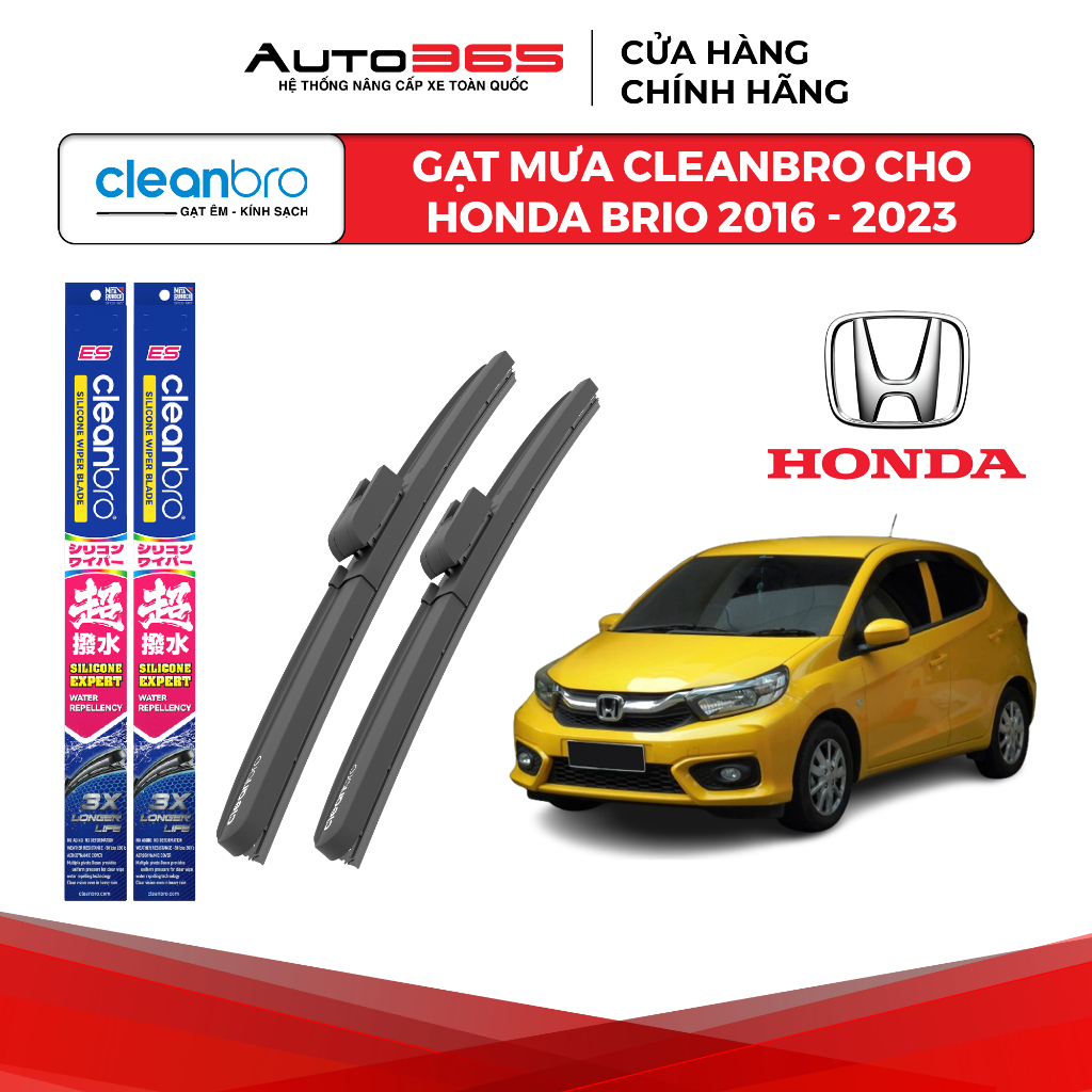 Gạt mưa Cleanbro cho xe ô tô Honda Brio lưỡi silicon phủ nano - Auto365 Store