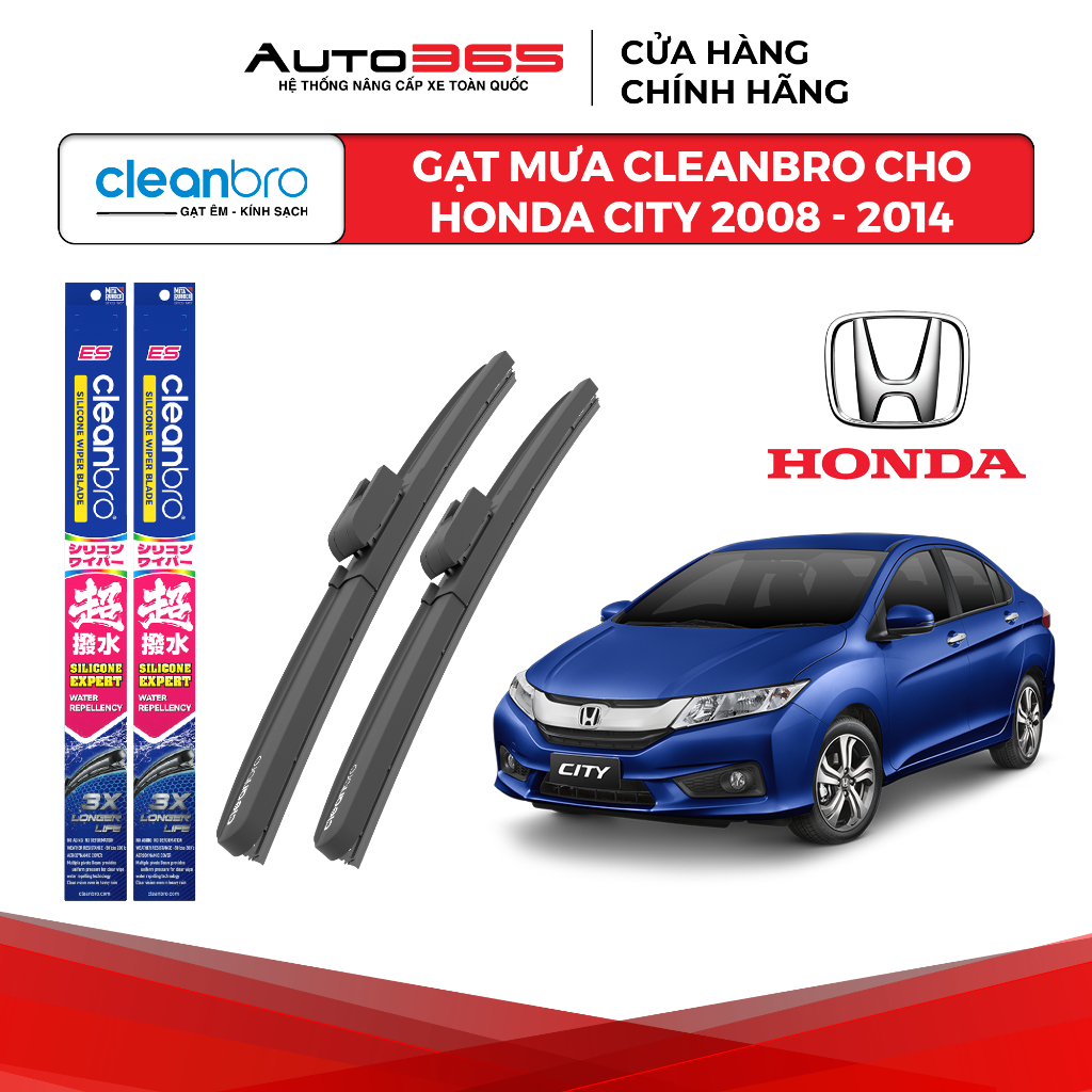 Gạt mưa Cleanbro cho xe ô tô Honda City lưỡi silicon phủ nano - Auto365 Store