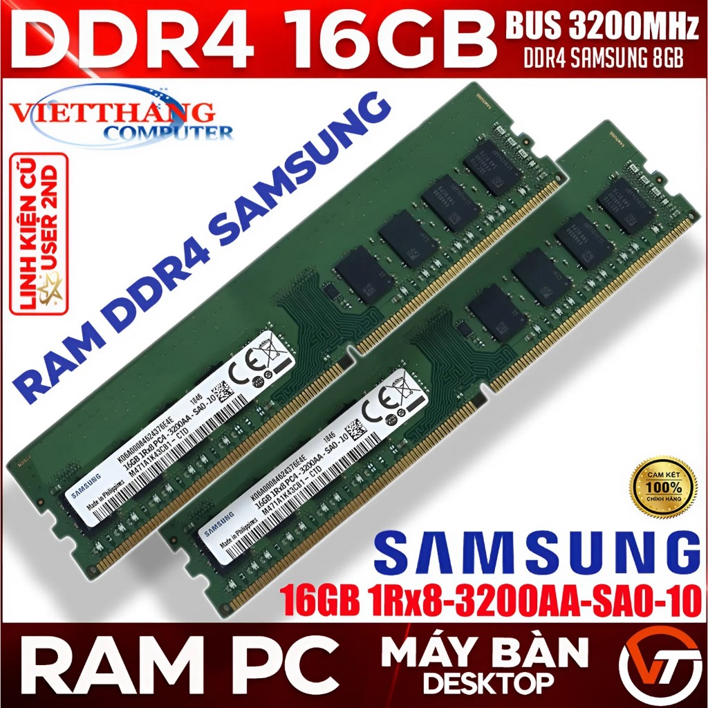 Ram Máy Tính Samsung DDR4 16GB Bus 3200Mhz Hàng cũ đã qua sử dụng Tháo máy bộ còn đẹp ( Cũ - 2nd )
