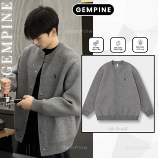  Áo Khoác Cardigan Trơn Màu Xám Phong Cách Hàn Quốc Thời Trang Nam Nữ Thu Đông Áo Len Cổ Tròn Basic Có Cúc Bấm 