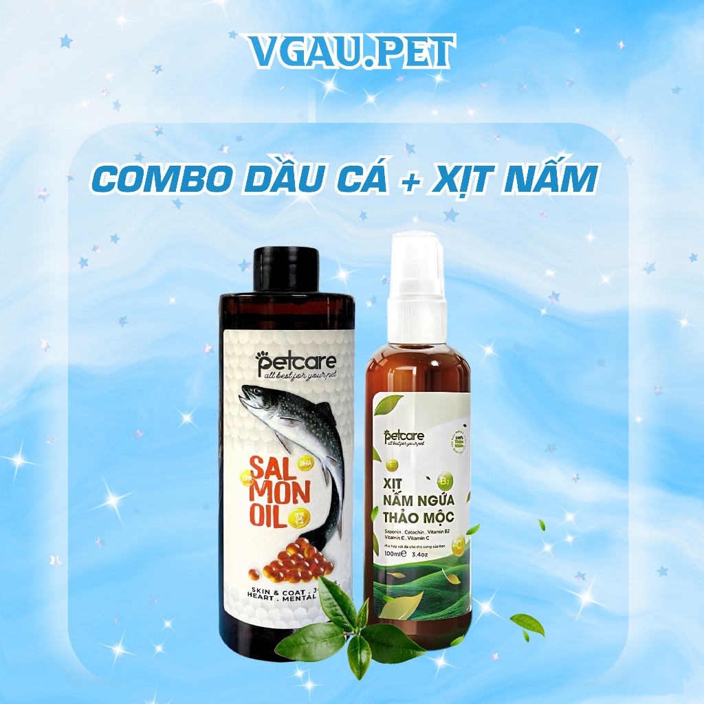 Combo dầu cá hồi + xịt nấm PetCare chăm da dưỡng lông xịt nấm