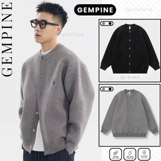  GemPine - Áo Khoác Cardigan Trơn Màu Phong Cách Hàn Quốc Thời Trang Nam Nữ Thu Đông Áo Len Cổ Tròn Basic Có Cúc Bấm 