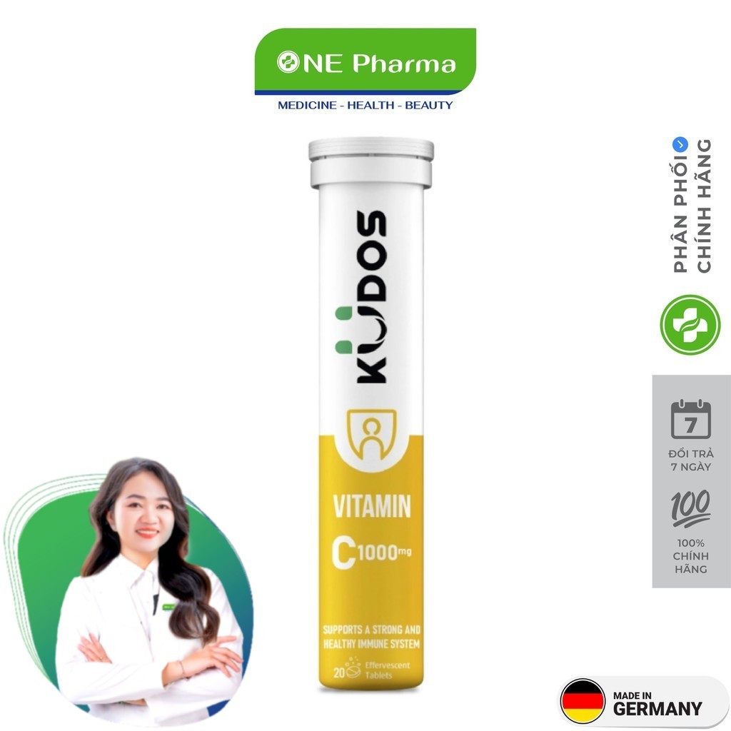 Viên Sủi Hương Chanh Bổ Sung Vitamin C Cho Cơ Thể Kudos Vitamin C 1000mg - Hộp 20 Viên