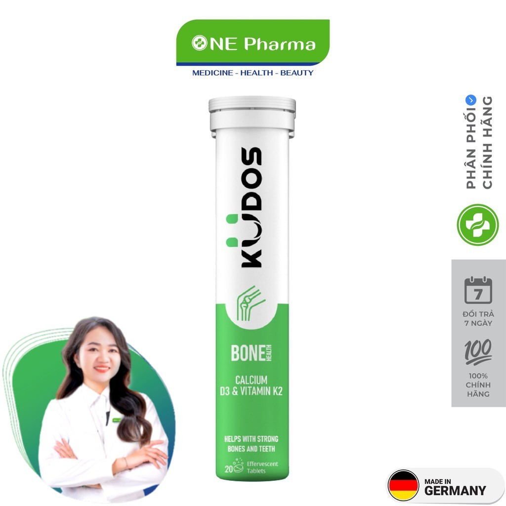 Viên Sủi Hỗ Trợ Xương Chắc Khỏe Kudos Bone Calcium D3 K2 - Hộp 20 Viên