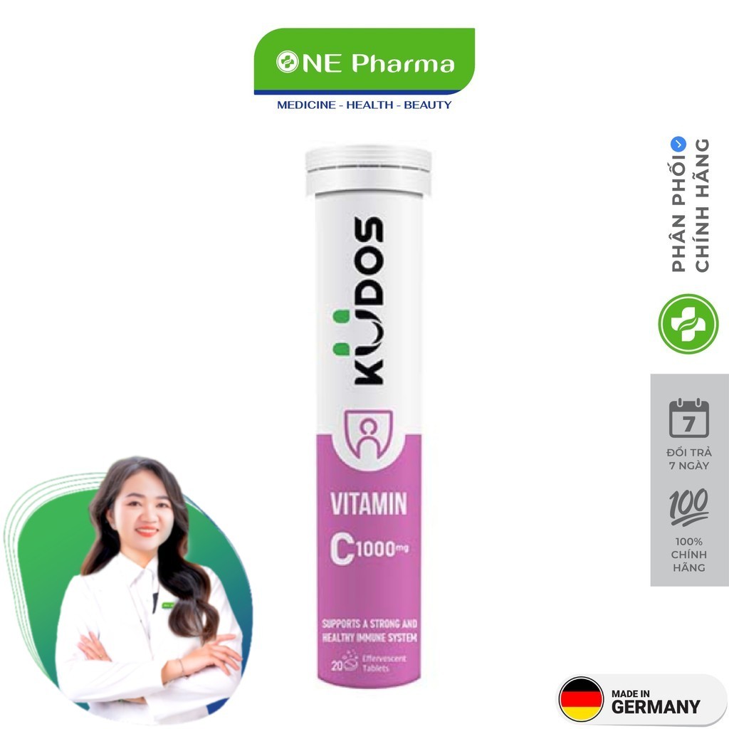 Viên Sủi Bổ Sung Vitamin C Cho Cơ Thể Kudos Vitamin C 1000mg Water Melon - Hộp 20 Viên