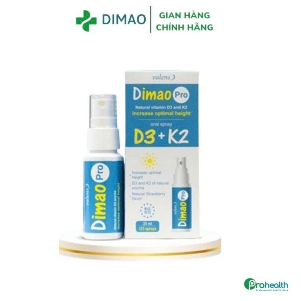 Dimao pro D3 K2 dạng xịt ,hỗ trợ tăng chiều cao Valens Dimao pro Spray D3k2 tăng cường hấp hu tCanxi cho Bé date 1/2027