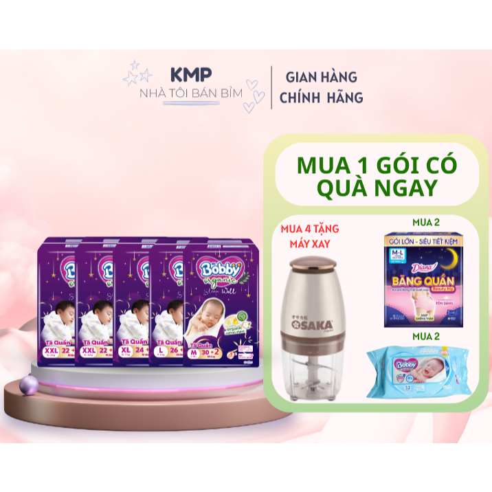 [DIANA UNICHARM] 🌙 Tã Quần Bobby Organic Sleepwell – Tã Ban Đêm Cao Cấp – Dịu Nhẹ, Khô Thoáng, Bé Ng