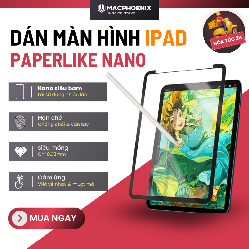 Miếng Dán Paperlike Hạt Nano Macphoenix | Bảo Vệ Màn Hình Ipad, Chống Chói, Viết Vẽ Mượt Mà - C05
