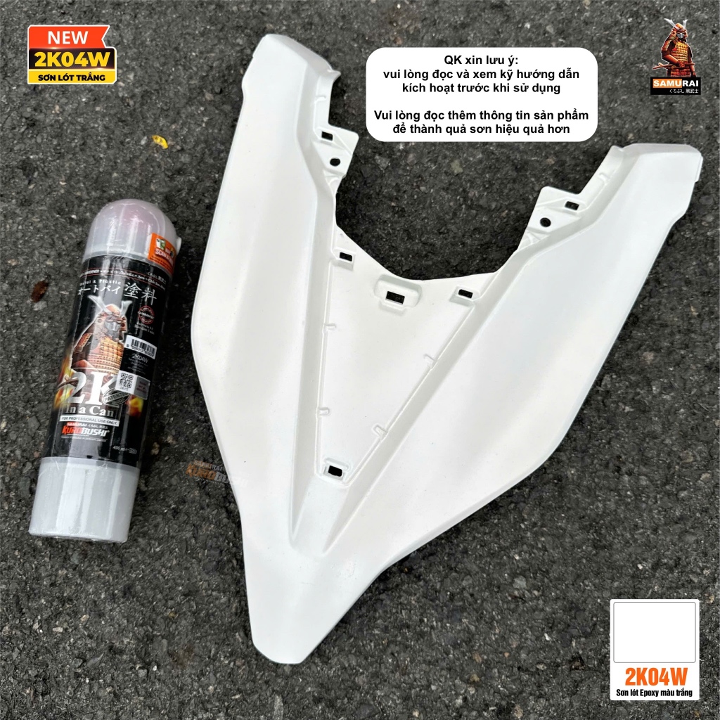 Sơn xịt Samurai 2 thành phần, sơn lót cao cấp màu trắng - 2K04W (400ml/chai)