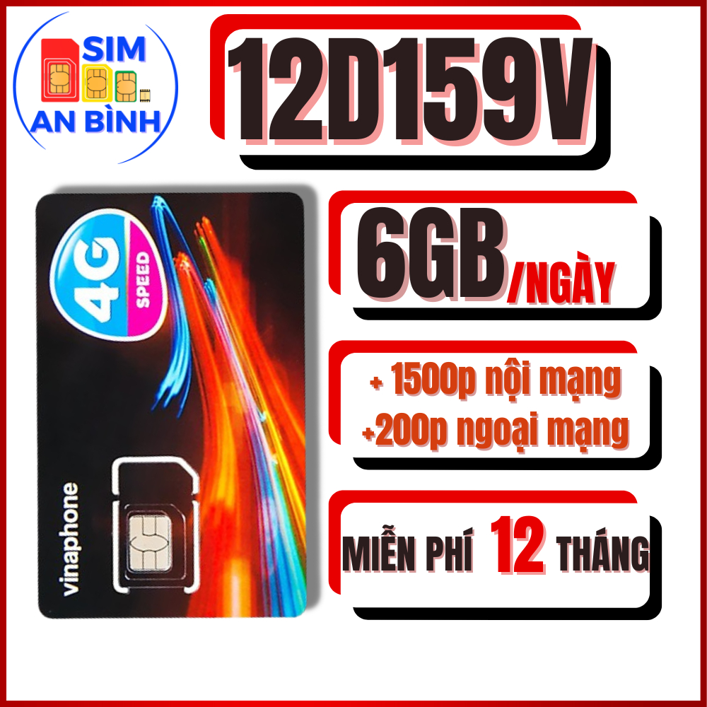 SIM 4G VINAPHONE 12D159V - 12BIG50Y - 12SANH – MIỄN PHÍ 6GB/N + 1500 PHÚT GỌI - SIM NGỌC MAI