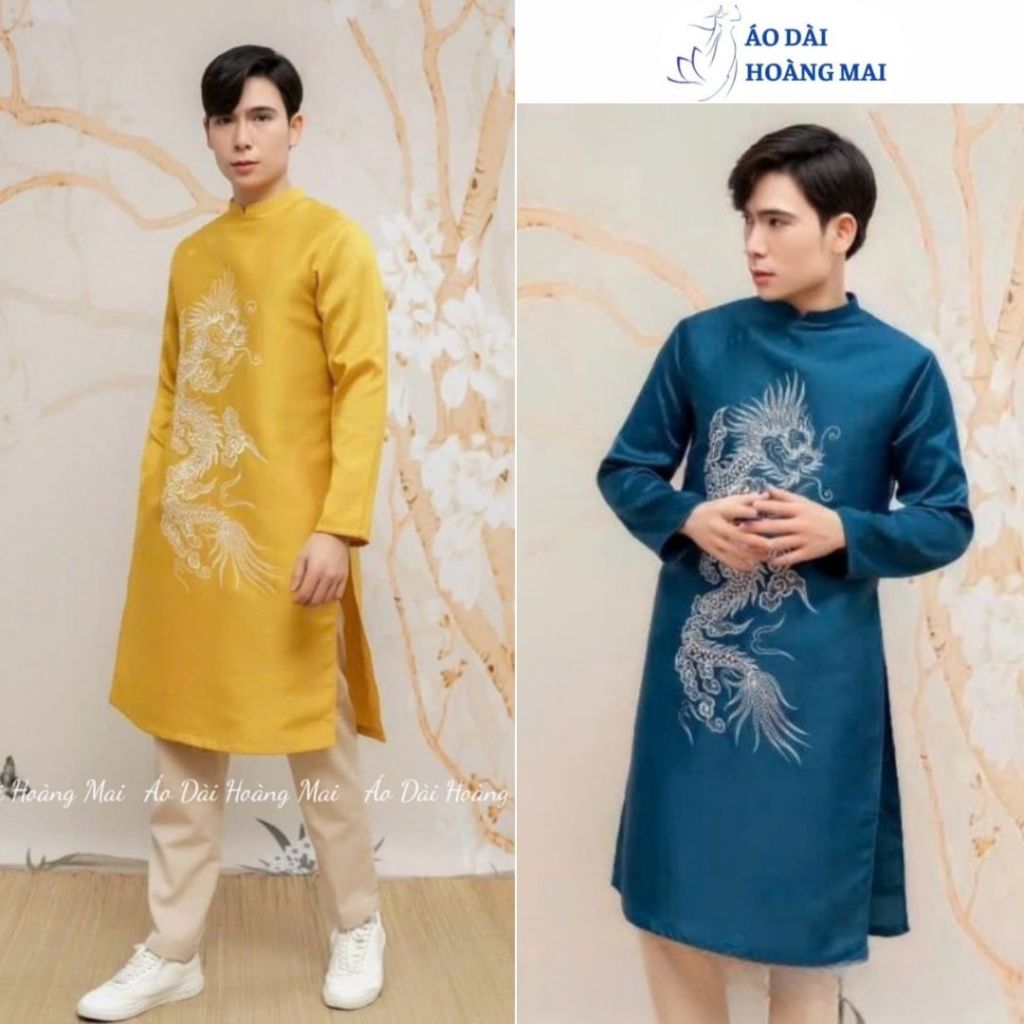 Áo dài cách tân Nam họa tiết Thêu rồng cao cấp, áo dài nam bigsize, áo dài tết cách tân {50-105kg} - Áo dài Hoàng Mai
