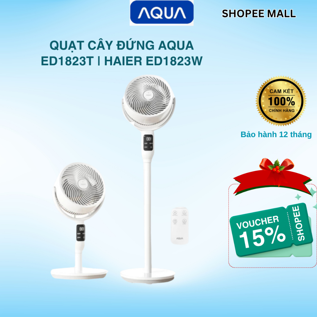 Quạt đứng Aqua ED1823T | Haier ED1823W, quạt AI điều khiển giọng nói, có khay tinh dầu, đối lưu khôn