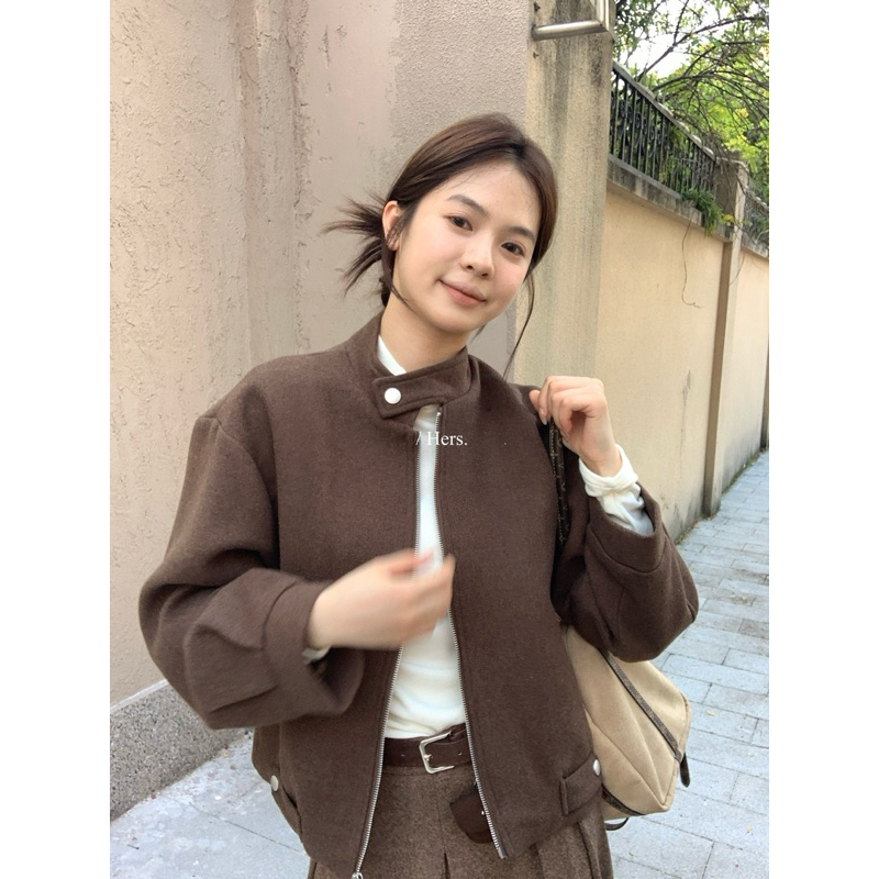 Áo khoác dạ dài tay dáng ngắn khoá kéo chần trám chần bông ấm áp phong cách Hàn Quốc 🇰🇷 chuẩn hers |