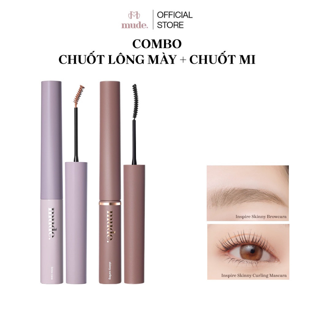 Combo Mascara Chuốt Mi Dài Dày & Mascara Mày Siêu Mảnh mude Inspire Skinny | BigBuy360 - bigbuy360.vn