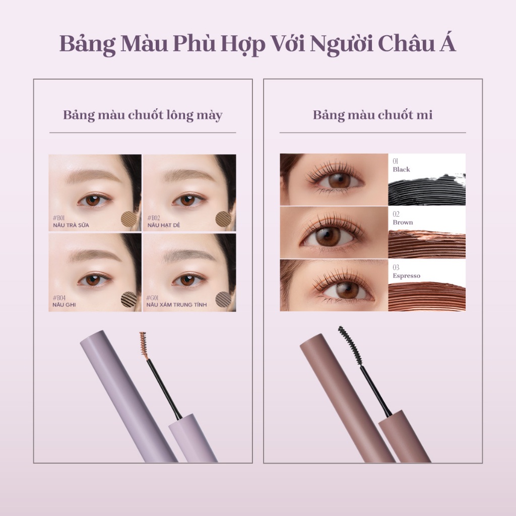 Combo Mascara Chuốt Mi Dài Dày & Mascara Mày Siêu Mảnh mude Inspire Skinny | BigBuy360 - bigbuy360.vn