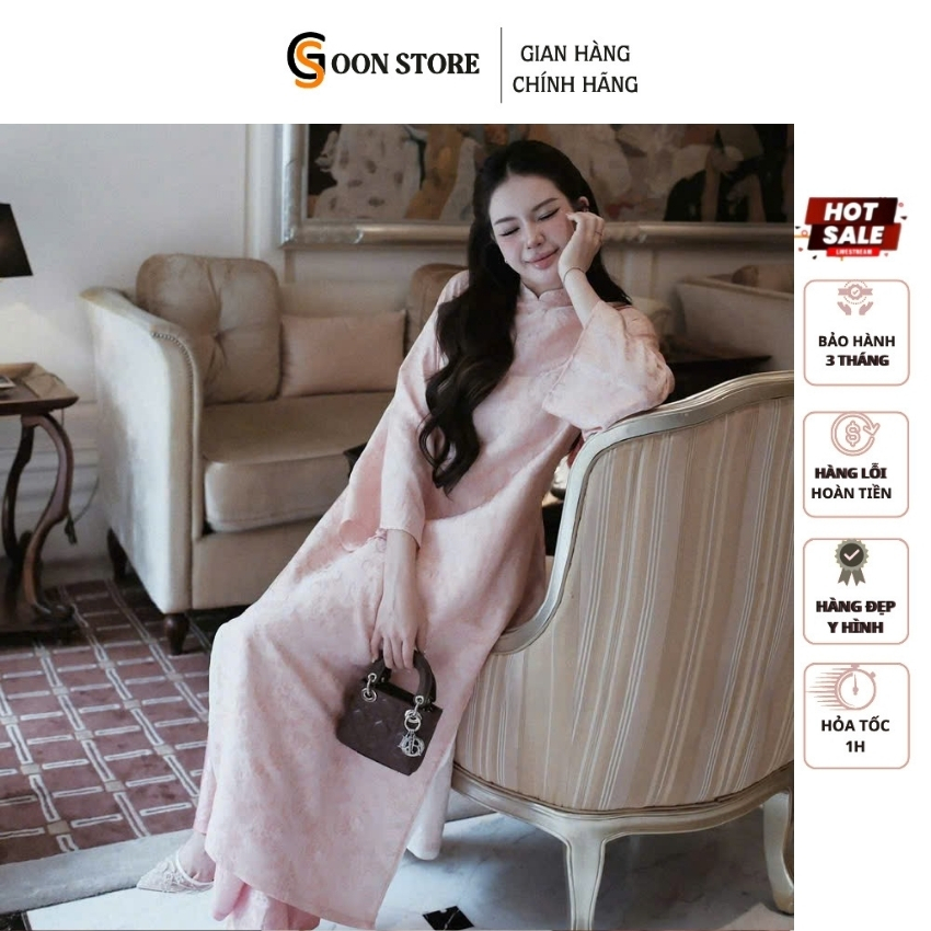 Áo dài cách tân hồng phấn quần suông tay lửng cách điệu nhẹ nhàng Goon Store