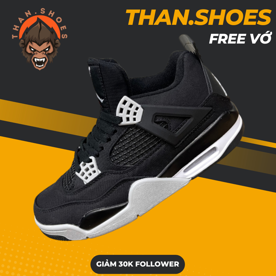 Giày Sneaker JD4 Black and Light Steel, JD4 Đen Xám Logo Đỏ - Thanshoes