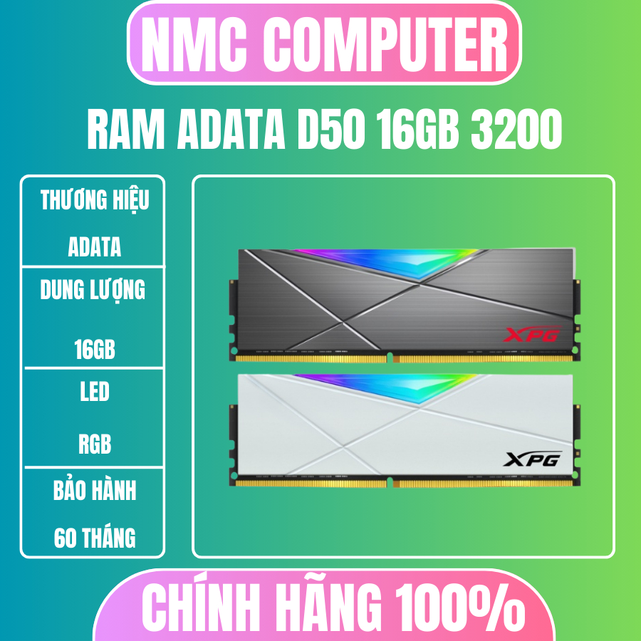 1 Hộp 5 Ram adata D50, D35G RGB 16GB hàng mới chính hãng bảo hành 60 tháng