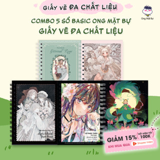 Combo 5 Sổ Vẽ Đa Chất Liệu Ong Mặt Bự - Sổ Vẽ Không Kị Tẩy - Sổ Phác Thảo - Sketchbook Không Kèm Tài Liệu Vẽ 